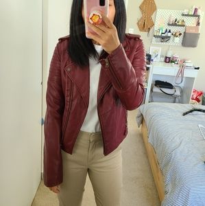 Faux leather jacket in maroon/dark red